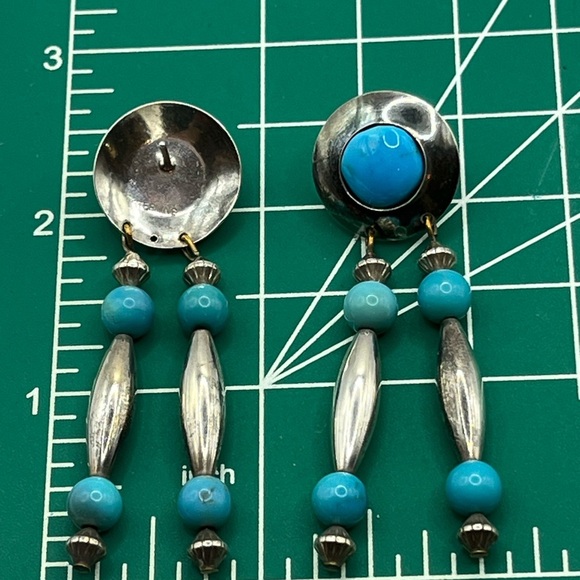 Sterling Silver 925 and Blue Turquoise Dangle Earrings Boho Southwest Earrings - Picture 8 of 9